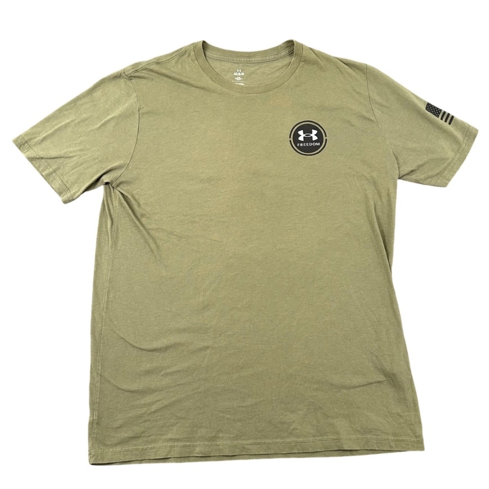 Under Armour Freedom T-Shirt Mens Large Loose Fit Olive Green American Flag